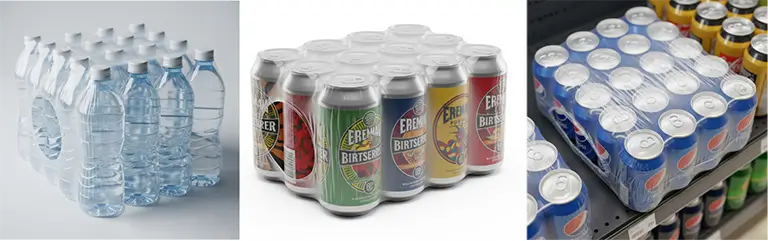 bottles and cans wrapped by shrink bundler DLL-450A